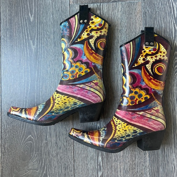 Nomad Yippy Rubber Rain Boots Cowboy Boho women’s 7 Turquoise Monet pattern - Picture 4 of 8